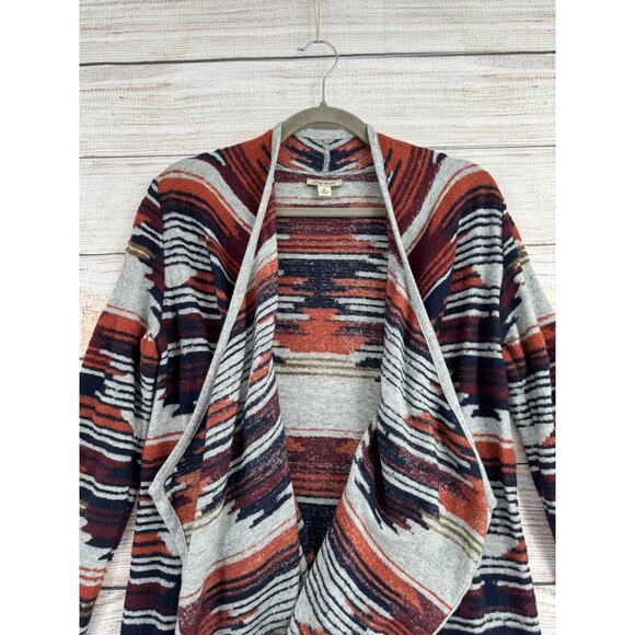 Lucky Brand Aztec Drape Cardigan Sweater Womens Small Gray Maroon Rust - Picture 3 of 14